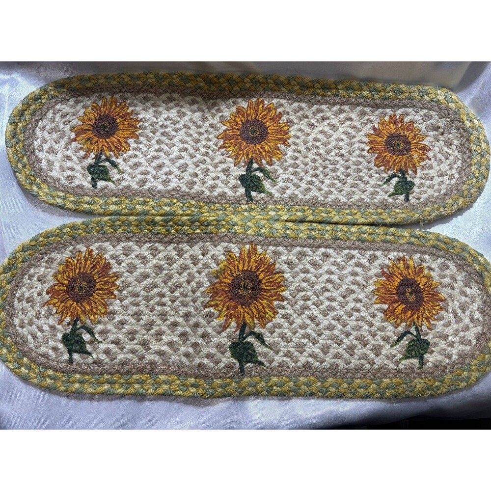 2x Braided Jute Stenciled Stair Tread Rug. SUNFLOWER. Earth Rugs. 27" x 8.25"